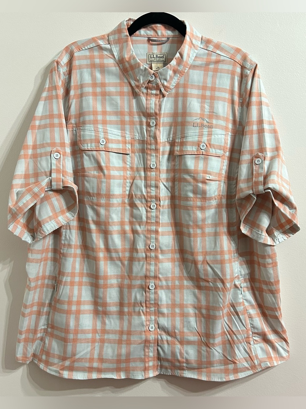 L.L. Bean Women’s 1X Plaid Short-Sleeve Button Shirt Outdoors Hiking Active